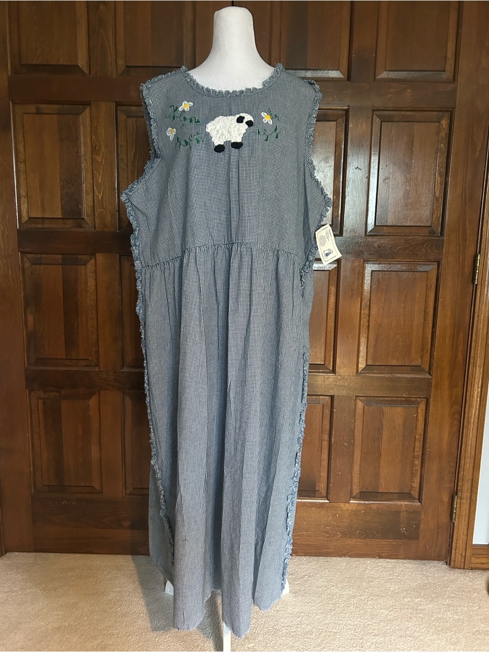 Vintage Country Jumpers Gingham Dress NWT XL‎ Handmade Sheep Embroidery Prairie - Picture 2 of 9